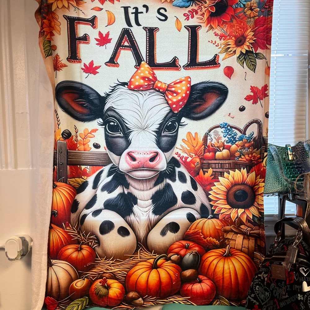 Fall Cow Tapestry with Pumpkins